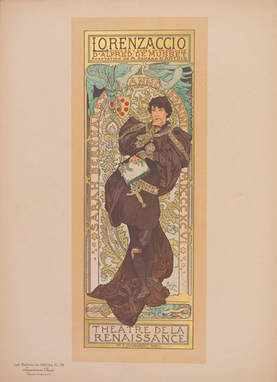 ALPHONSE MUCHA (1860-1939). LORENZACCIO. Maîtres de l'Affiche pl. 114. 1898. 15x11 inches, 40x29 cm. Chaix, Paris.
